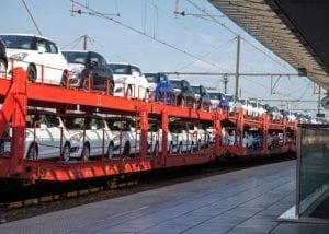 Autos being transported by rail